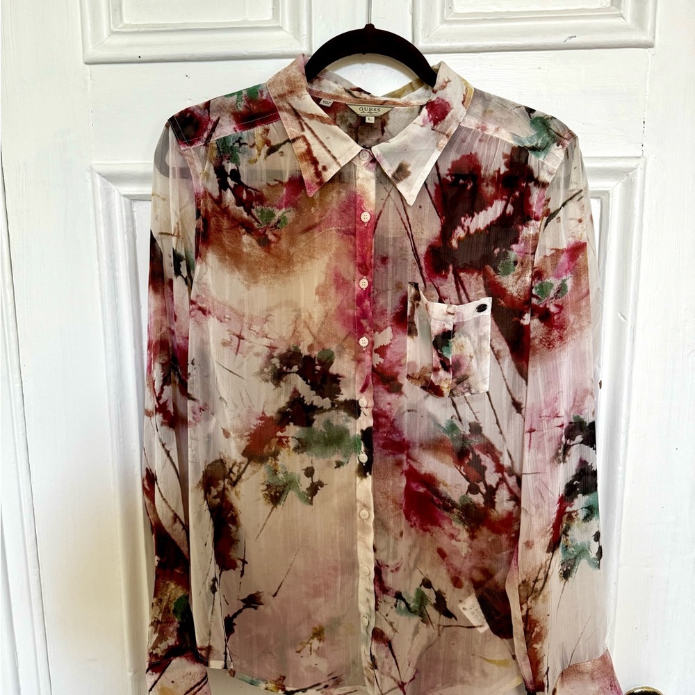 GUESS Sheer Watercolor Blouse